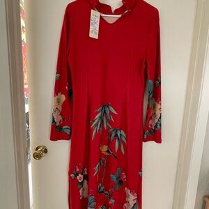 Elegant Red Floral Cheongsam Dress